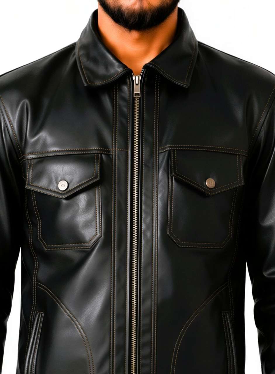 VONSIS Men Solid Casual Leather Jacket - Image 8