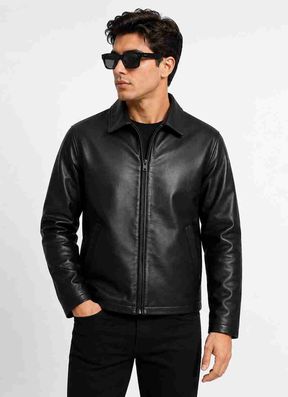 Zaraa Men Solid Leather Jacket - Image 5