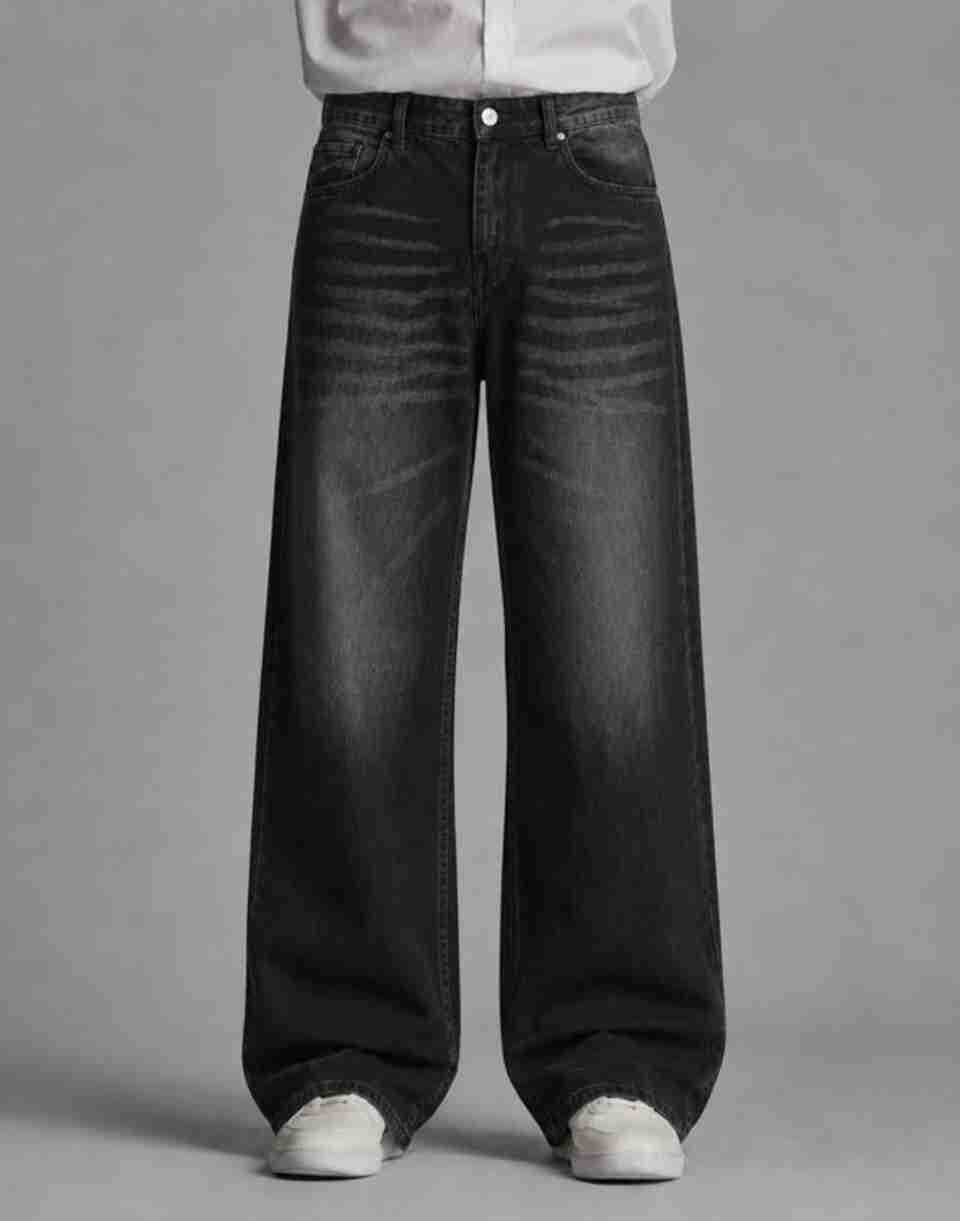 Veliume Men Black Wide Leg Mid Rise Jeans - Image 4