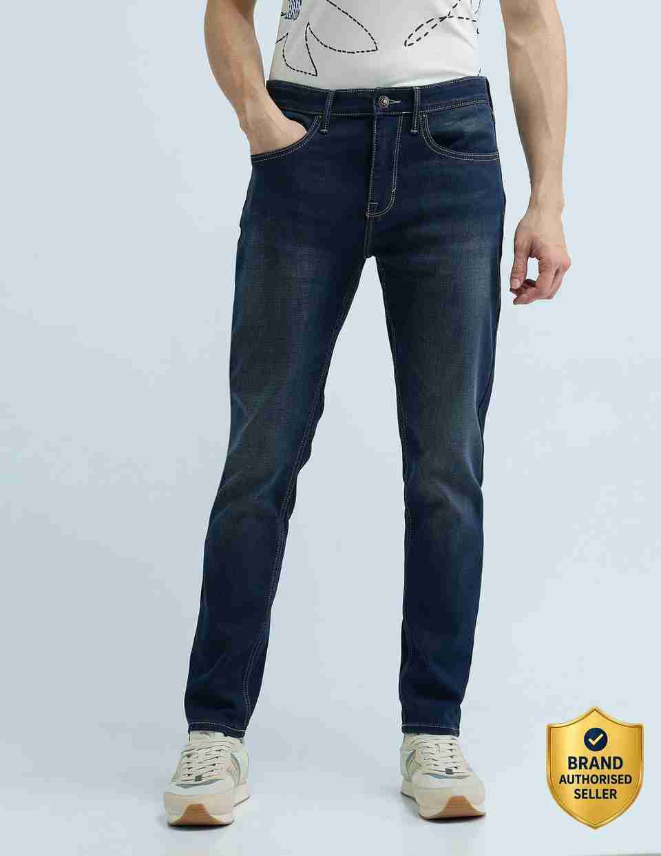 FLYING MACHINE Men Slim Mid Rise Dark Blue Jeans - Image 7