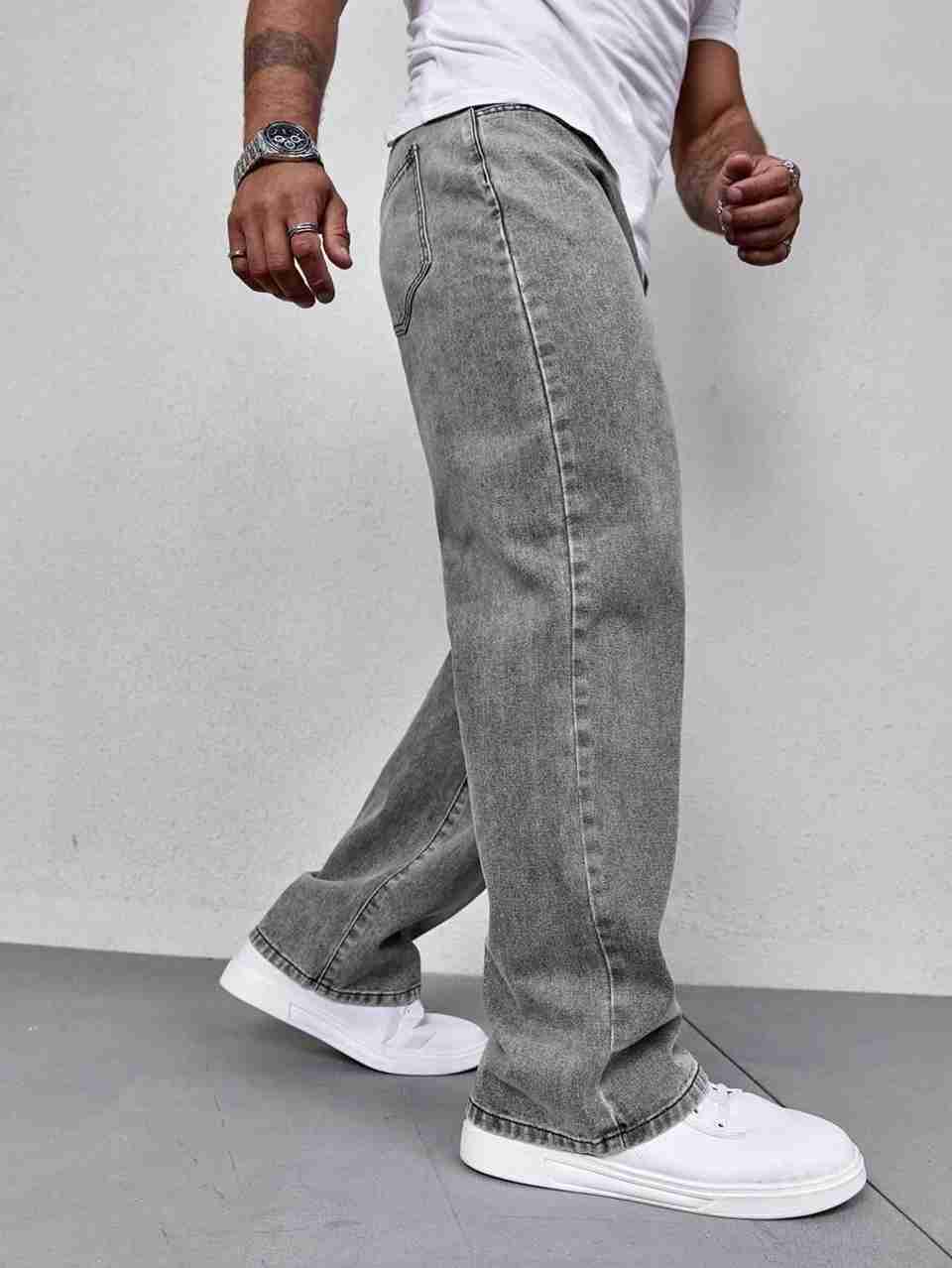 DENIM Men Loose Fit Mid Rise Grey Jeans - Image 4