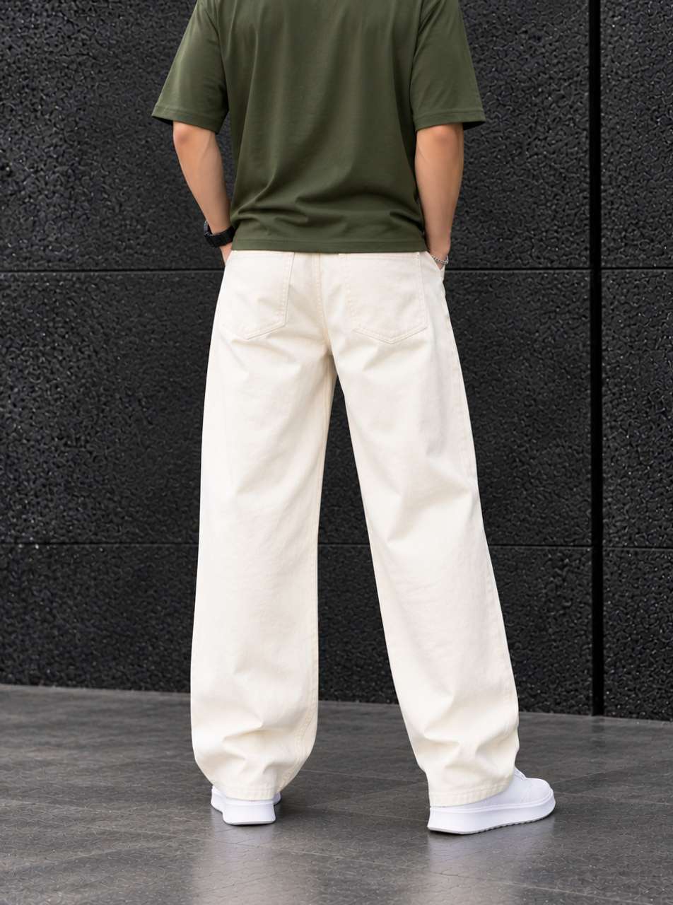 DENIM Men Loose Fit Mid Rise White Jeans - Image 7
