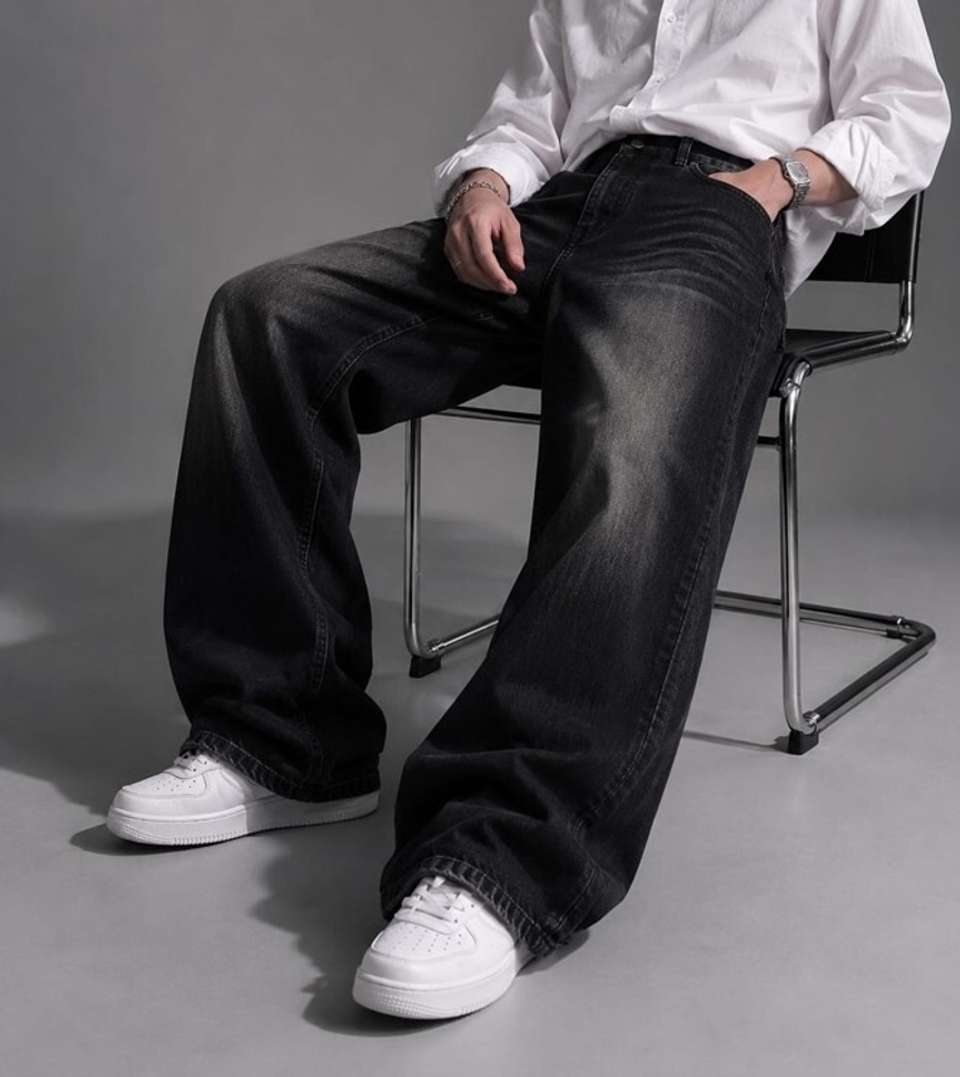 Veliume Men Black Wide Leg Mid Rise Jeans - Image 6