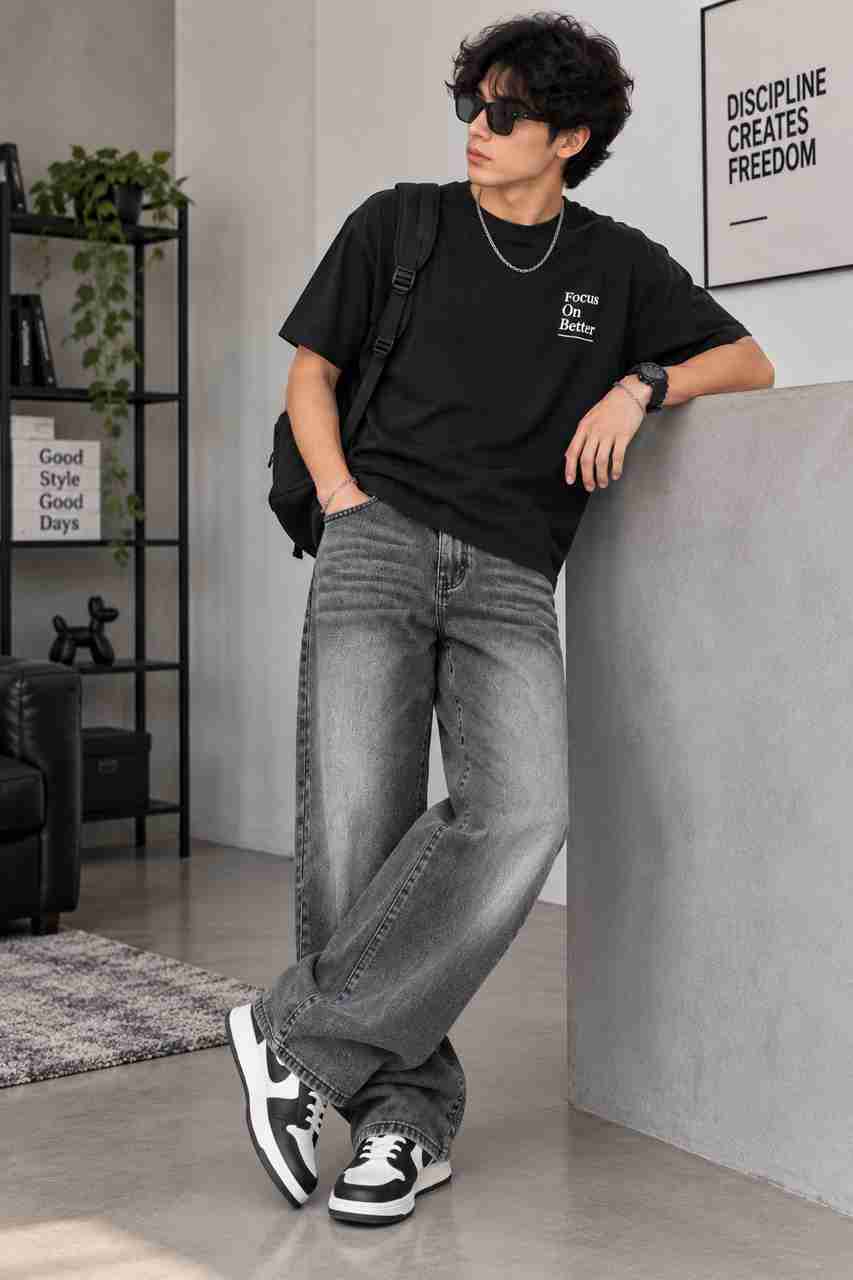 Saheliza Men Grey Wide Leg Mid Rise Jeans - Image 2