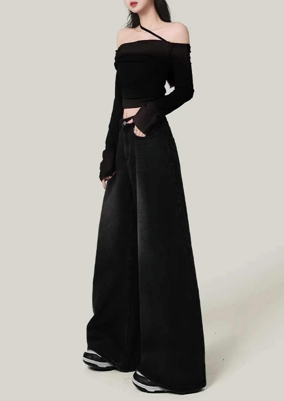 B/WORLD Women Wide Leg High Rise Black Jeans - Image 8