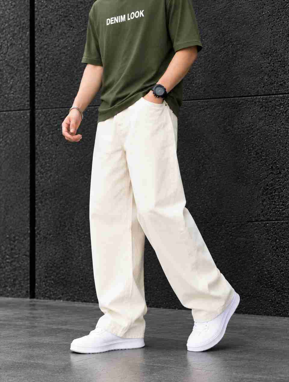 DENIM Men Loose Fit Mid Rise White Jeans - Image 6