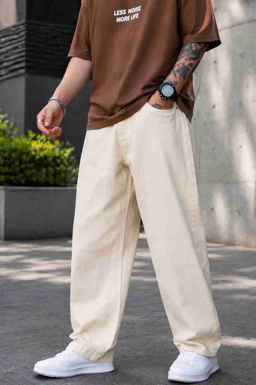 WAYKING Loose Fit Men Beige Jeans - Image 5