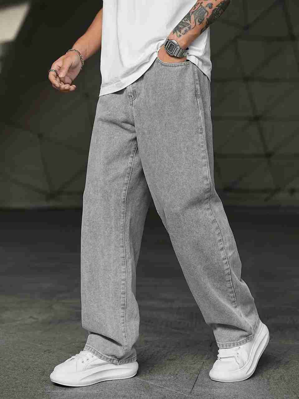 DENIM4MEN पुरुषों के लिए स्ट्रेट फिट ग्रे जीन्स - Image 8