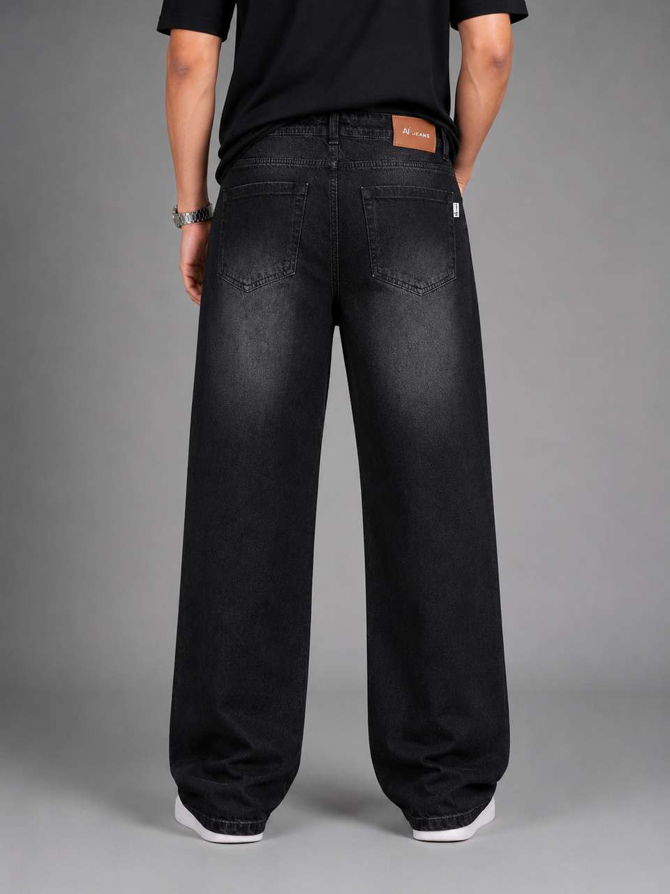 AJJ Men Baggy Fit Mid Rise Black Jeans - Image 9