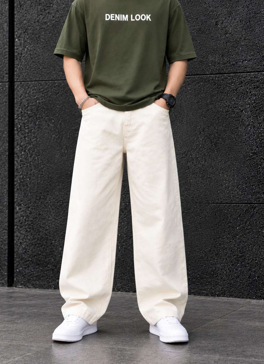DENIM Men Loose Fit Mid Rise White Jeans - Image 9