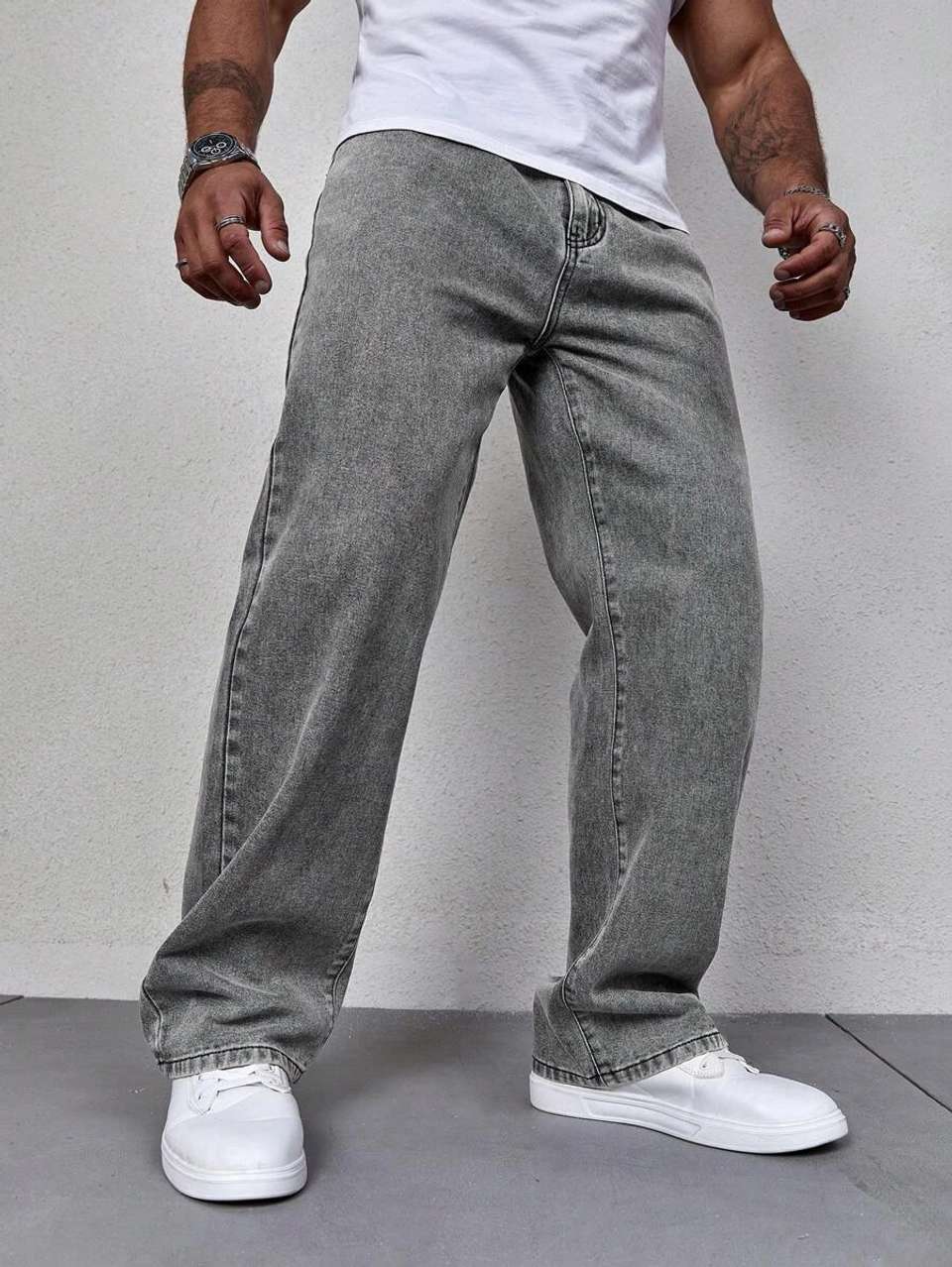DENIM Men Loose Fit Mid Rise Grey Jeans - Image 6