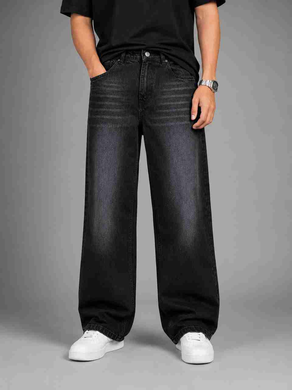 AJJ Men Baggy Fit Mid Rise Black Jeans - Image 8