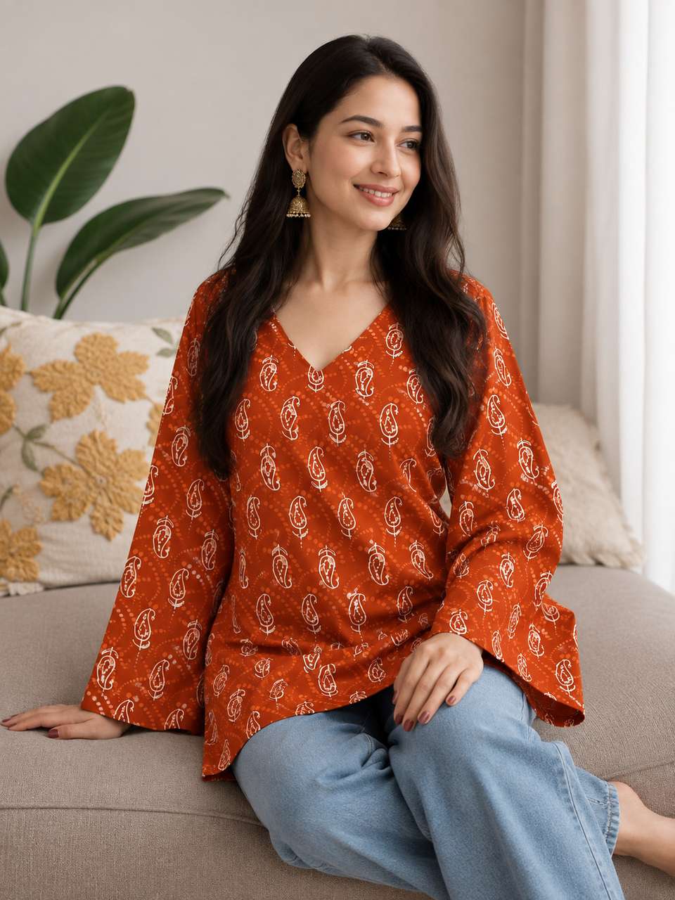 CLANGER Women Maroon Cotton Straight Kurta - Image 8