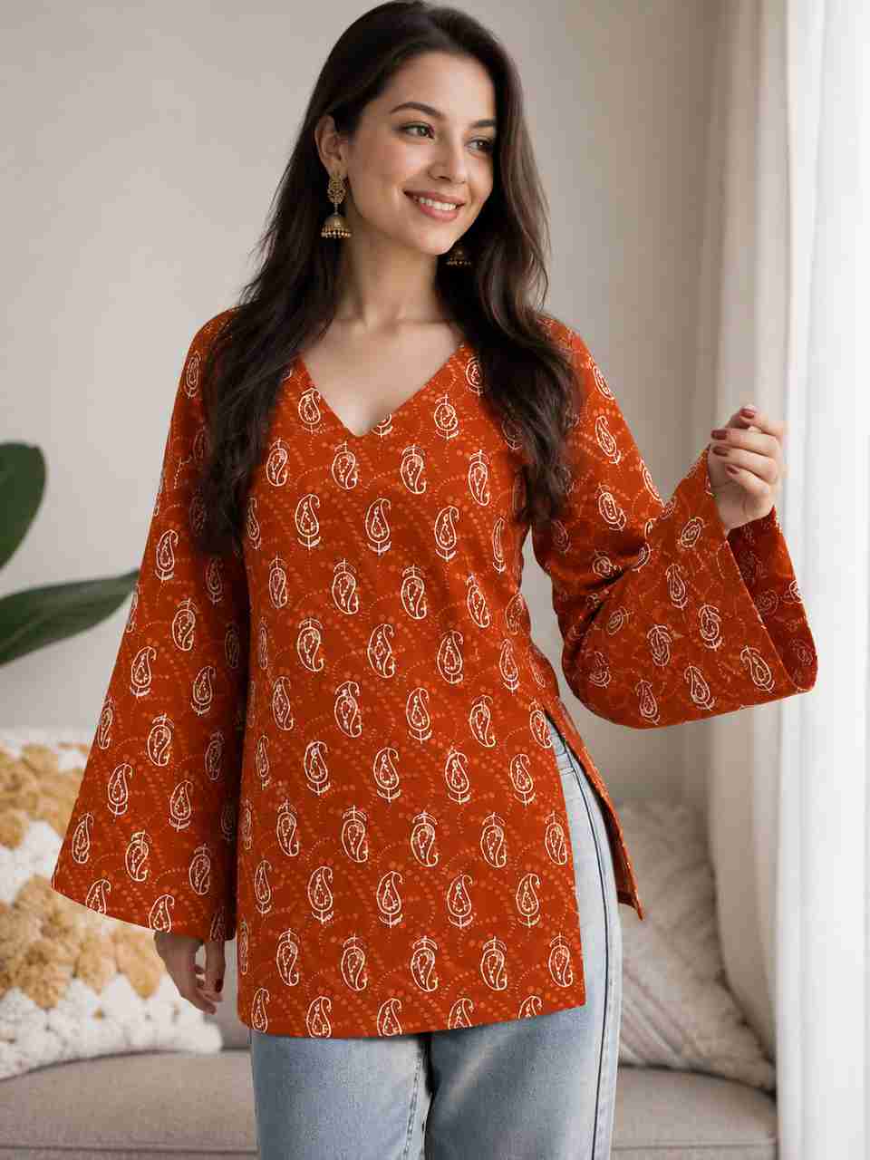 CLANGER Women Maroon Cotton Straight Kurta - Image 6