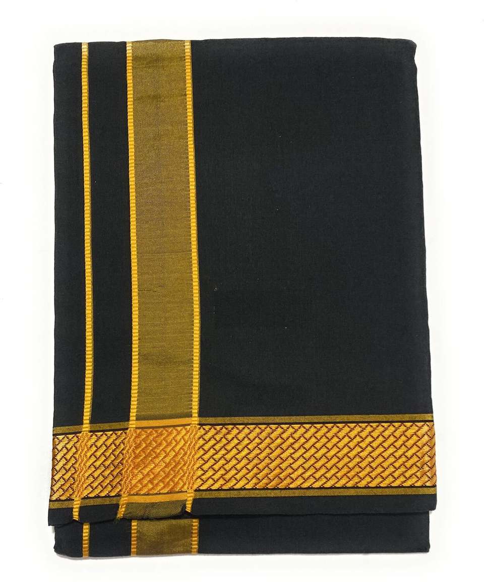 shershaan Solid Black, Gold Lungi - Image 8