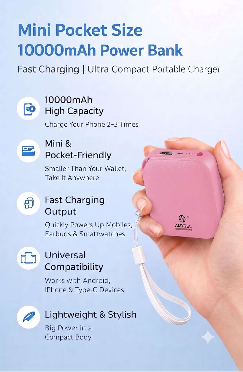 AMYTEL 8 mAh 8W Mini Pink Power Bank - Image 9