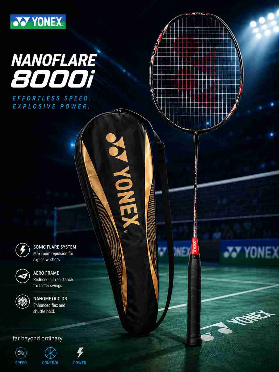 YONEX NANOFLARE 8000i Black, Red Badminton Racquet - Image 6