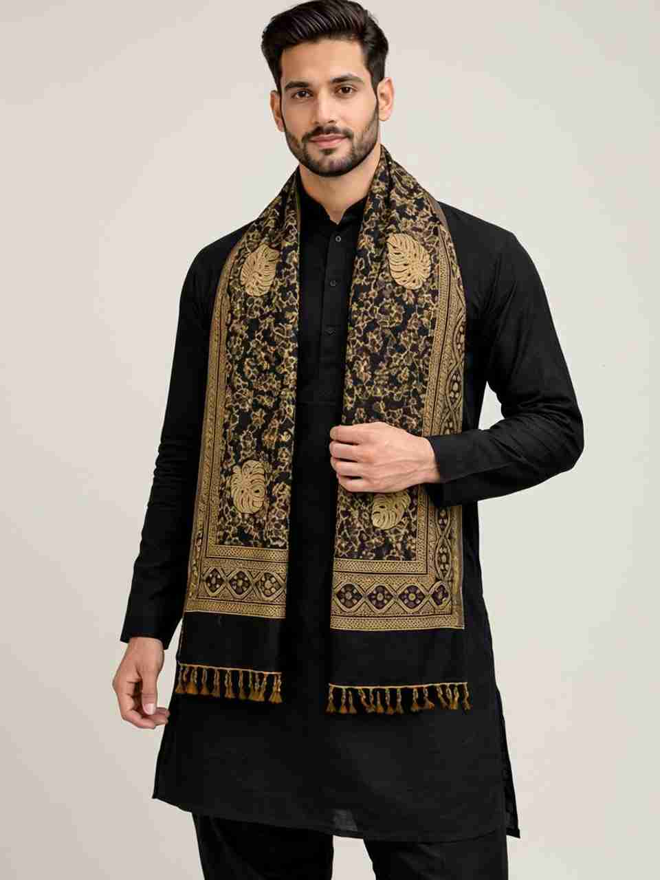 Noorfabric Poly Wool Printed Men Shawl Black - Image 6