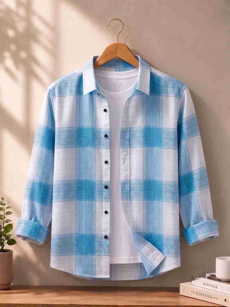 ZONANZA Men Checkered White, Blue Shirt - Image 9