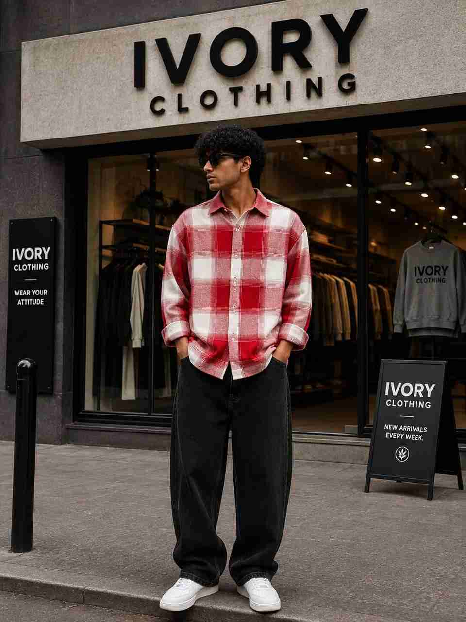 Ivory Men Boxy Fit Checkered Casual Shirt - Image 5