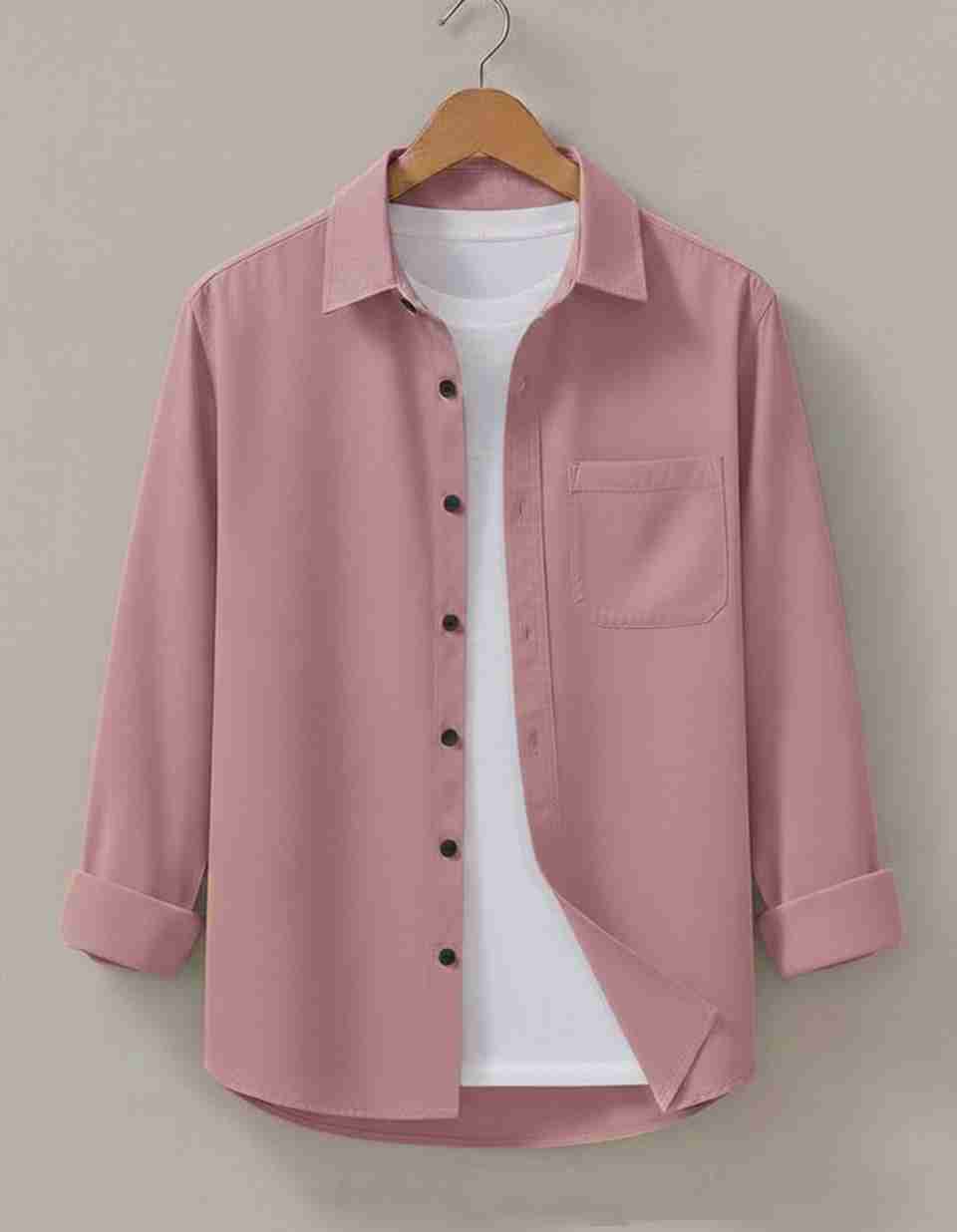 Styles Thief Men Solid Casual Pink Shirt - Image 7