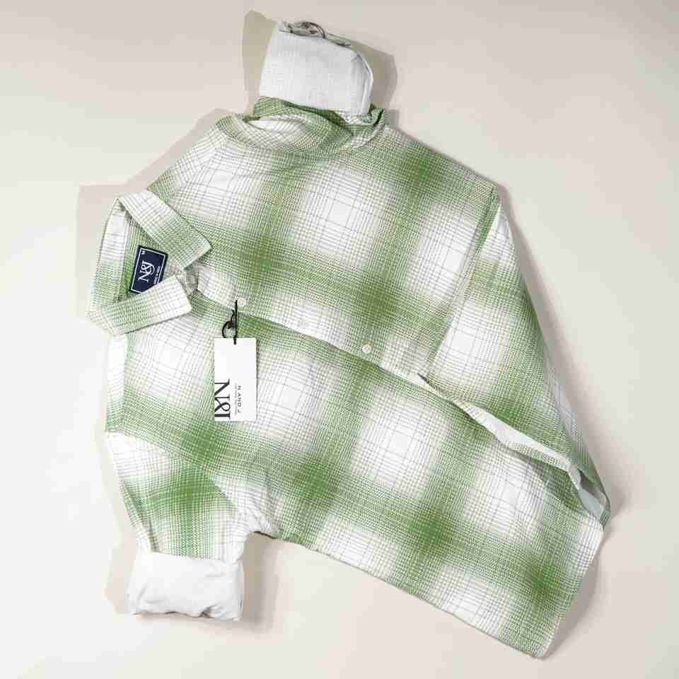 N AND J Men Checkered Casual White, Green Shirt - Image 9