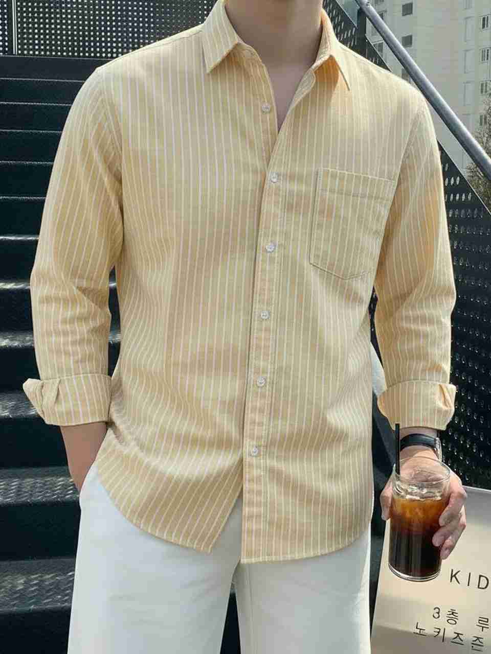 indossare Men Yellow Striped Casual Shirt - Image 7