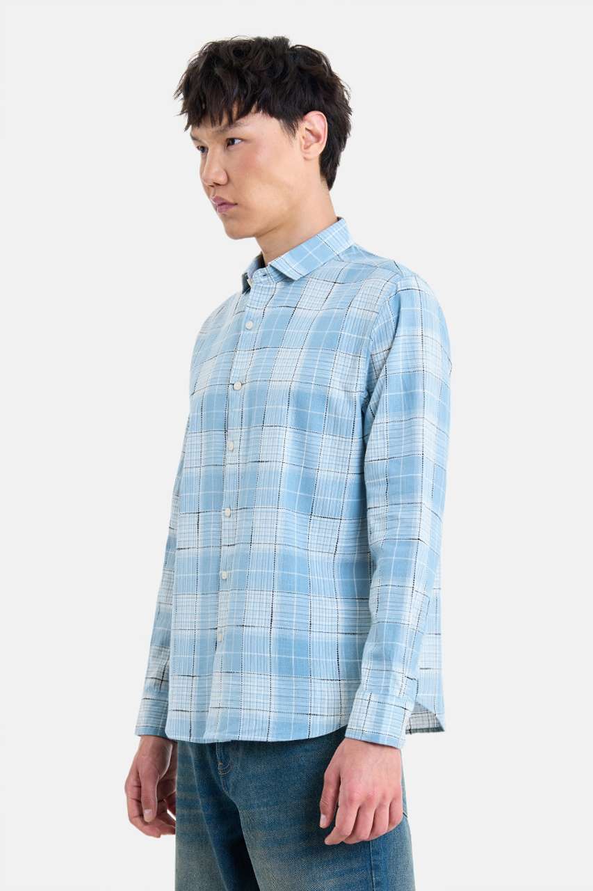 Snitch Men Checkered Casual Light Blue Shirt - Image 9