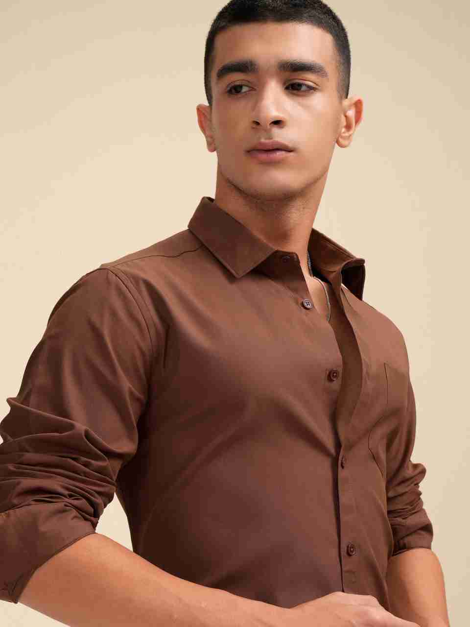 HIGHLANDER Men Slim Fit Solid Cut Away Collar Formal Shirt - Image 8