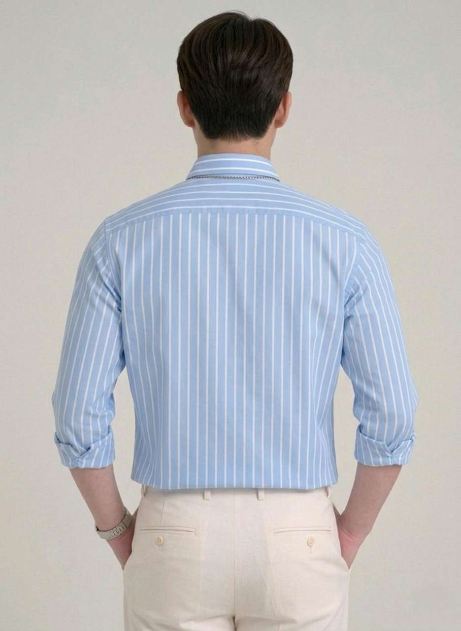 SEEWAYS Men Light Blue Striped Shirt - Image 9