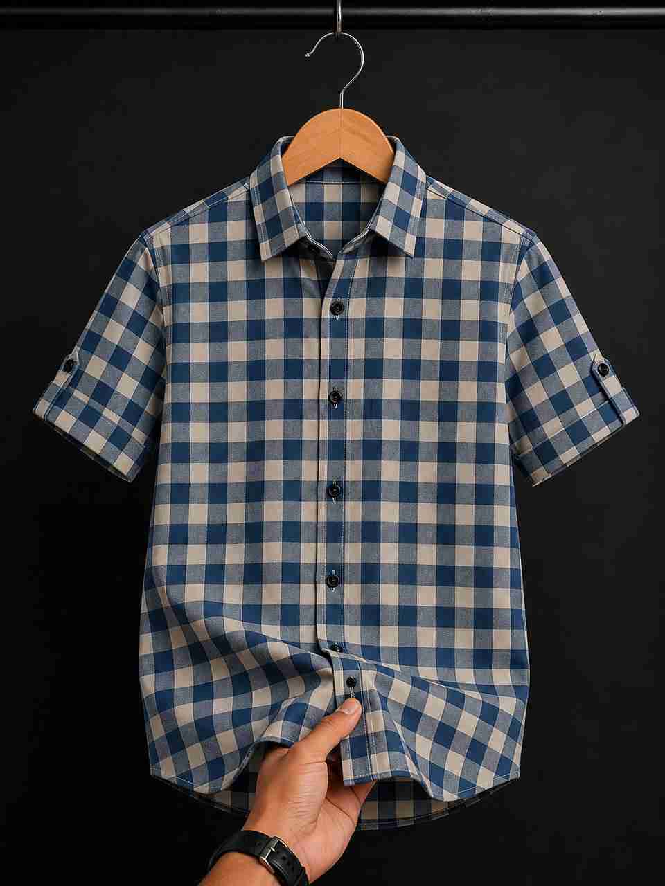 METRONAUT Boys Dark Blue Checkered Shirt - Image 7