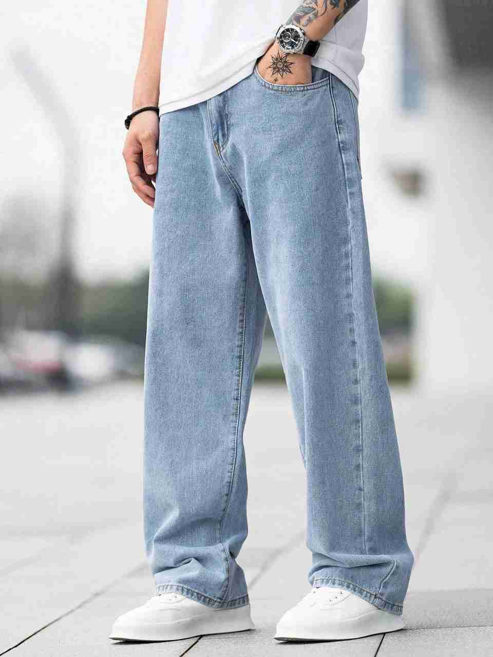 MEIXN Men Loose Fit Mid Rise Light Blue Jeans - Image 7