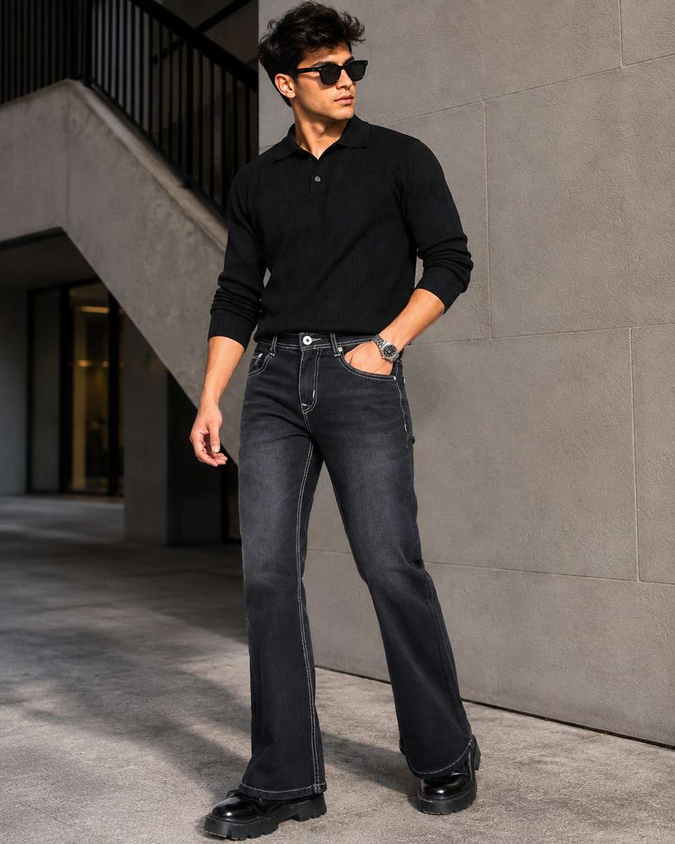 Netyork Men Dark Grey Mid Rise Boot-Leg Jeans - Image 6
