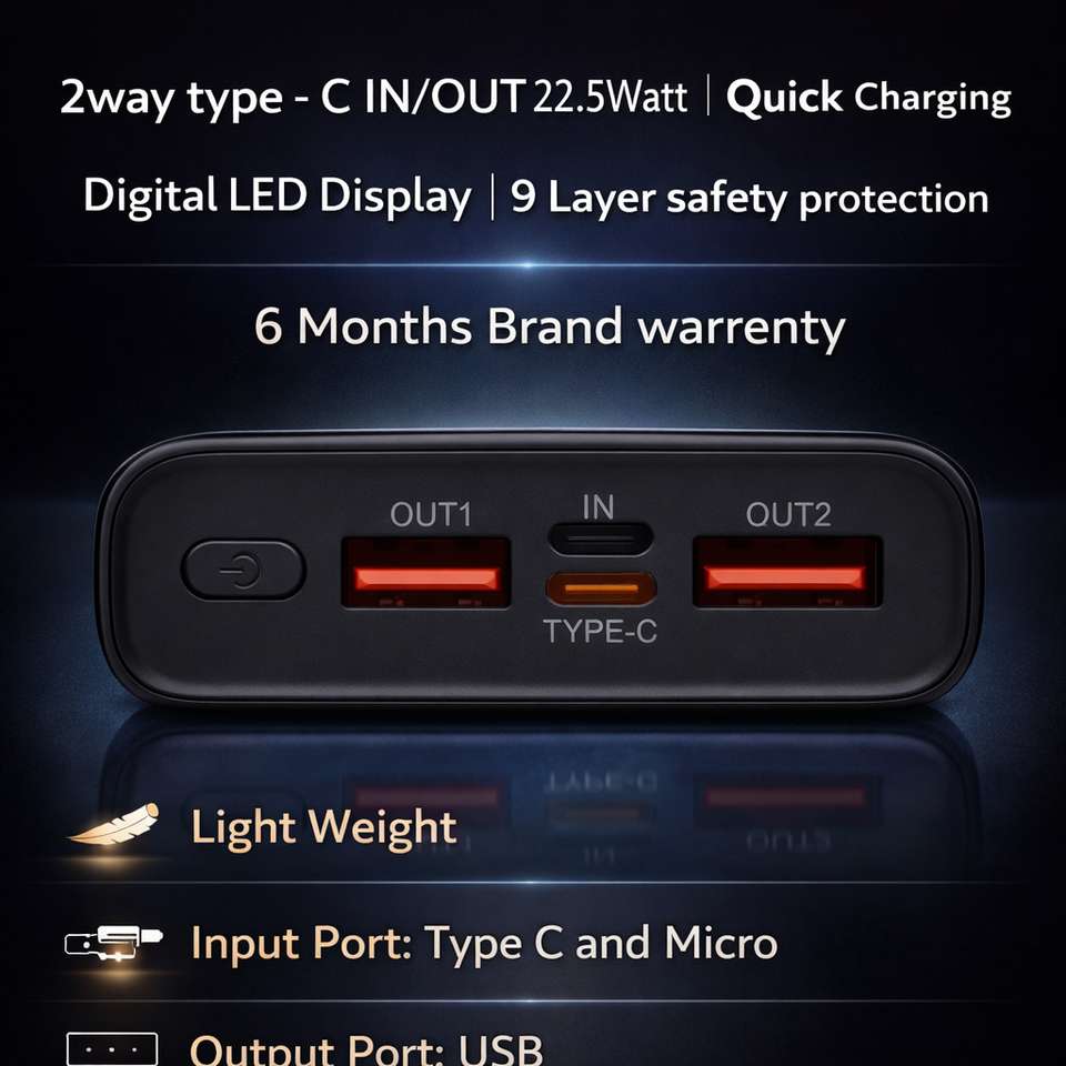 OCEAN MATE 200000 mAh 22.5W Compact Power Bank Black - Image 9