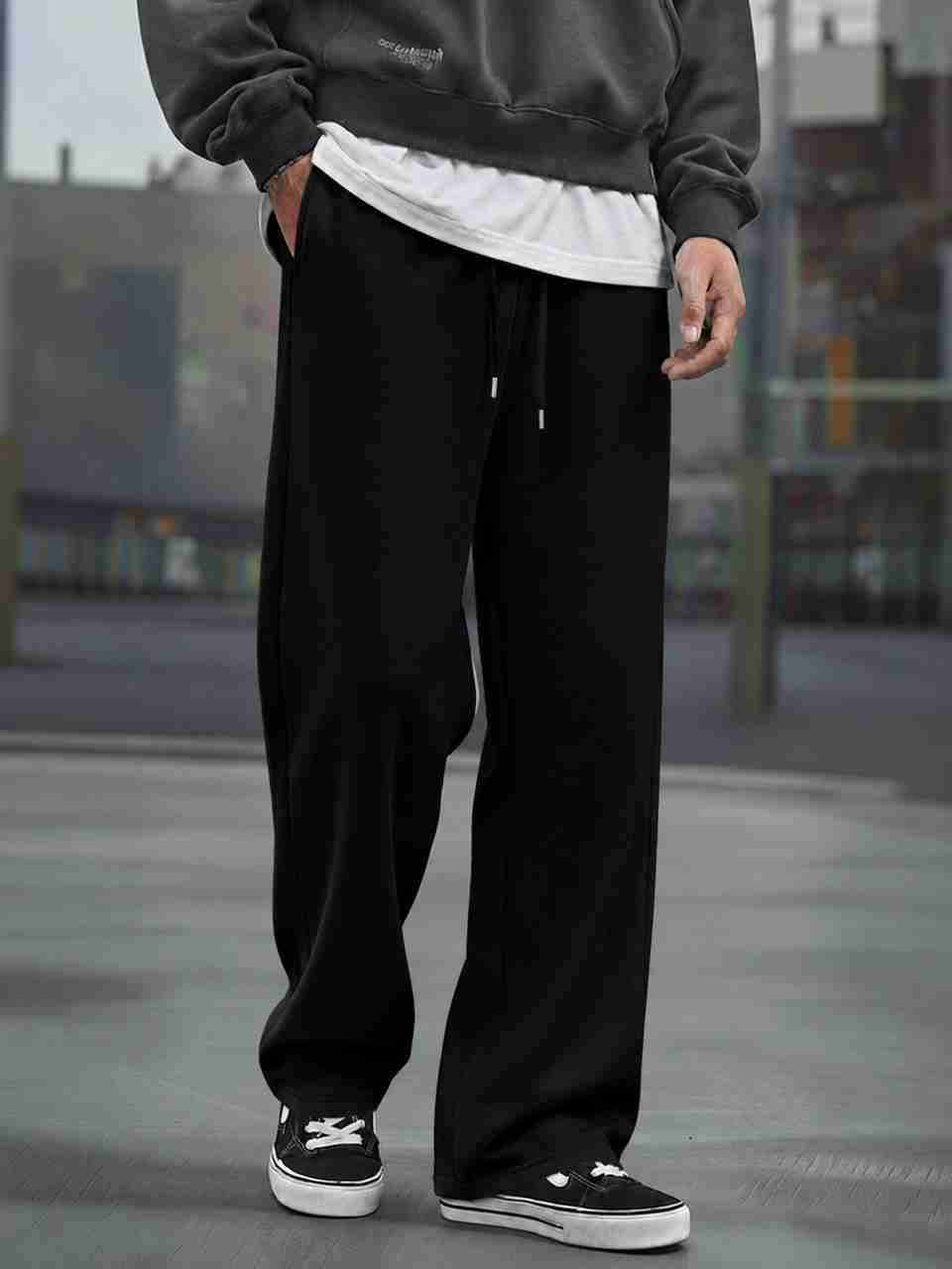 WEVOK Men Loose Fit Black Cotton Blend Trousers - Image 6