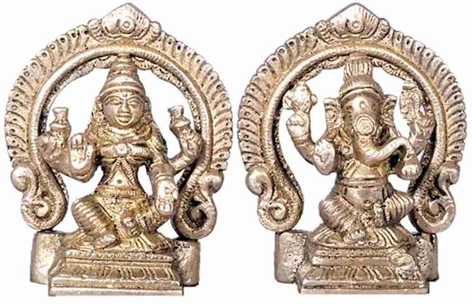 SOMENDRAA Lakshmi Ganesh Brass Idol, 8cm, Yellow - Image 3