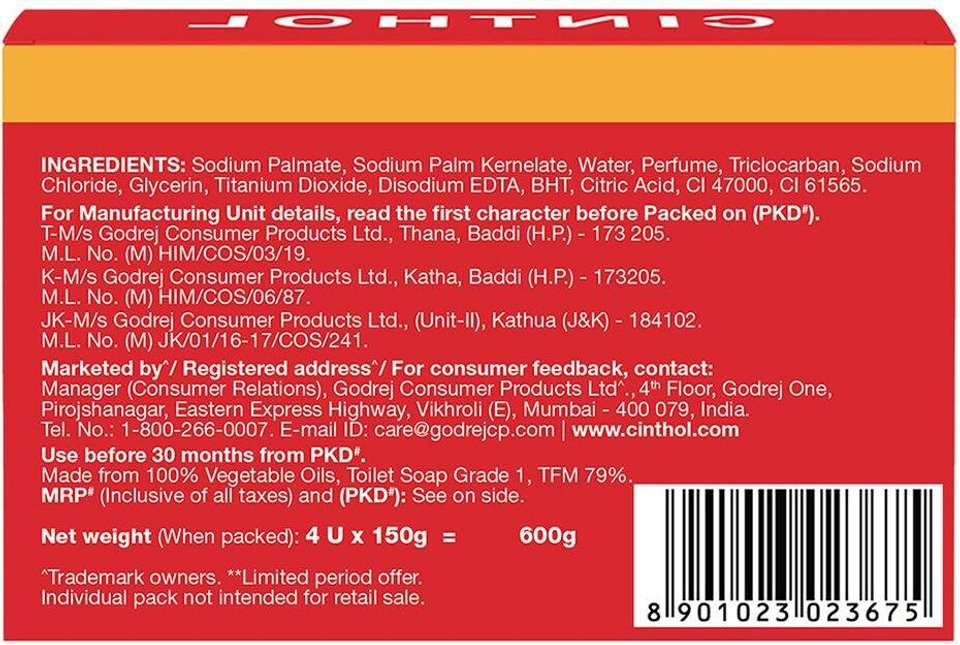 CINTHOL Original Soap 4 x 150g Pack of 4 · 150 g (600 g total) - Image 7