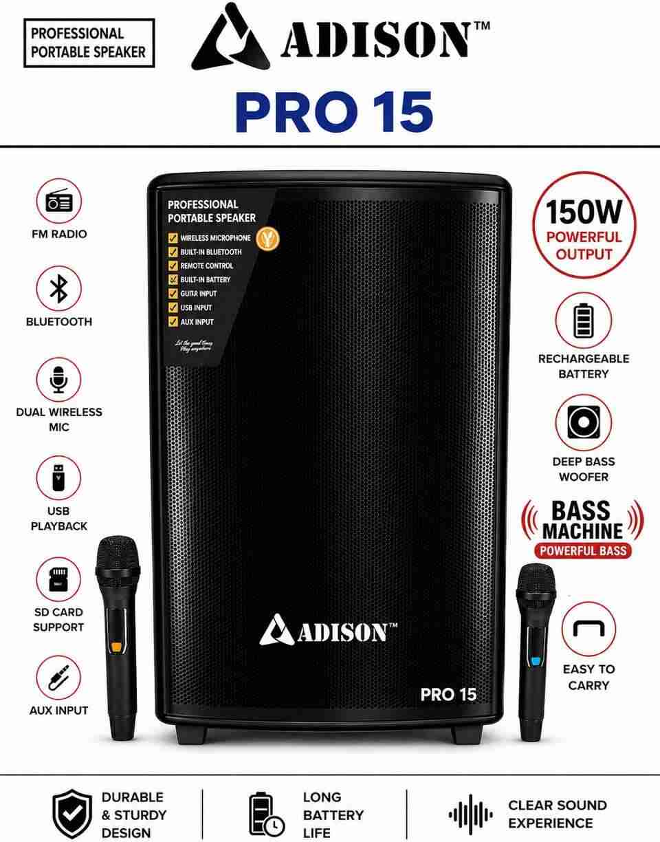 ADISON PRO 15 150 W Bluetooth Party Speaker, Black - Image 6