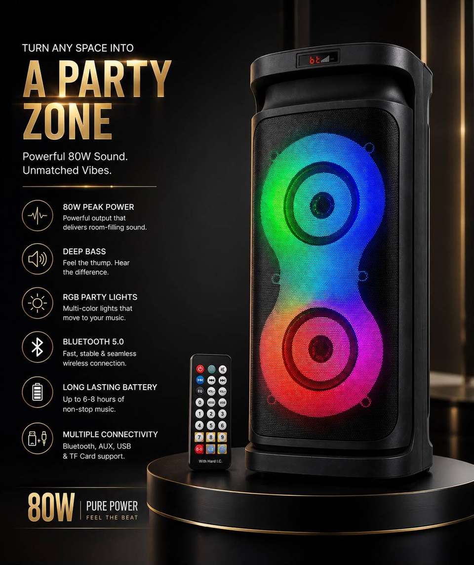 ZEKLY 80W Tower Speaker with Dual Woofer - Image 8