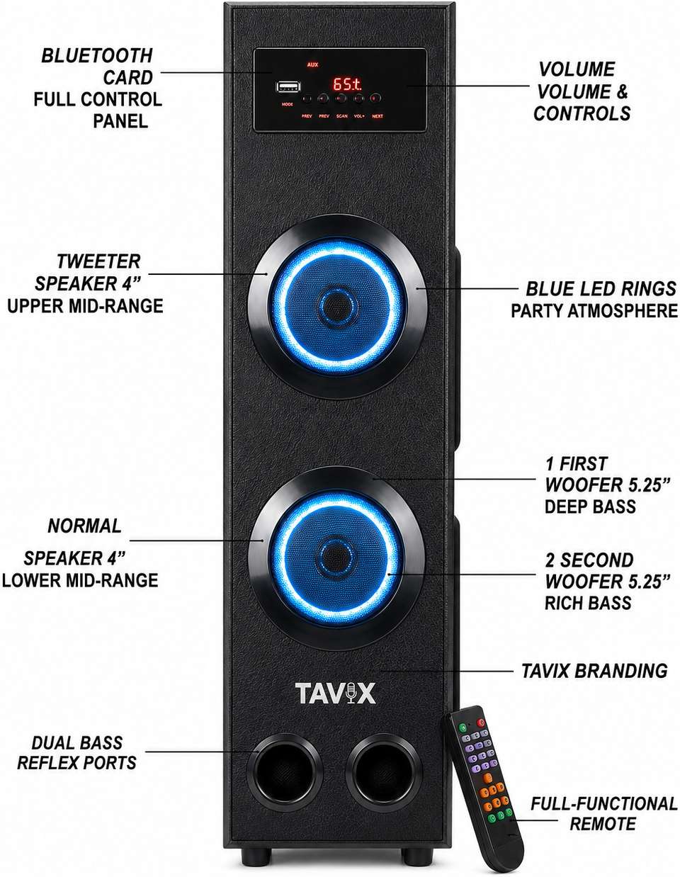 TAVIX DHOOM 120 W Bluetooth Tower Speaker (Black, 4.1 Channel) - Image 7