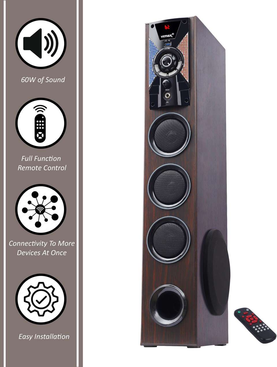 Vemax Slab 70W Bluetooth Tower Speaker with Karaoke MIC - Image 7