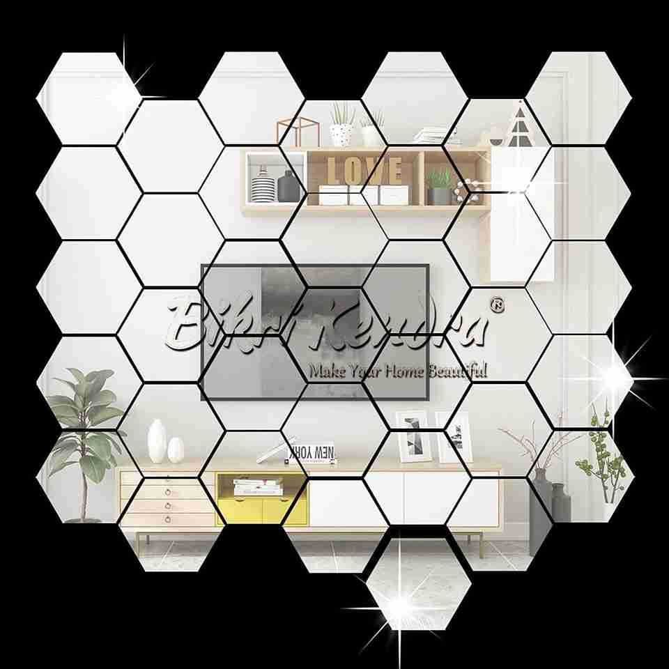 Mirror Hexagon 12 cm Sticker 32 with 20 Butterfly Silver - Image 5