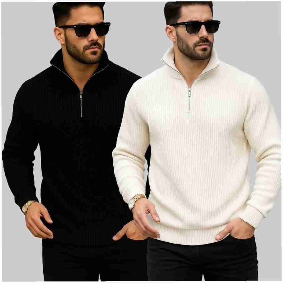 Apni Men Solid High Neck Black Sweater - Image 5
