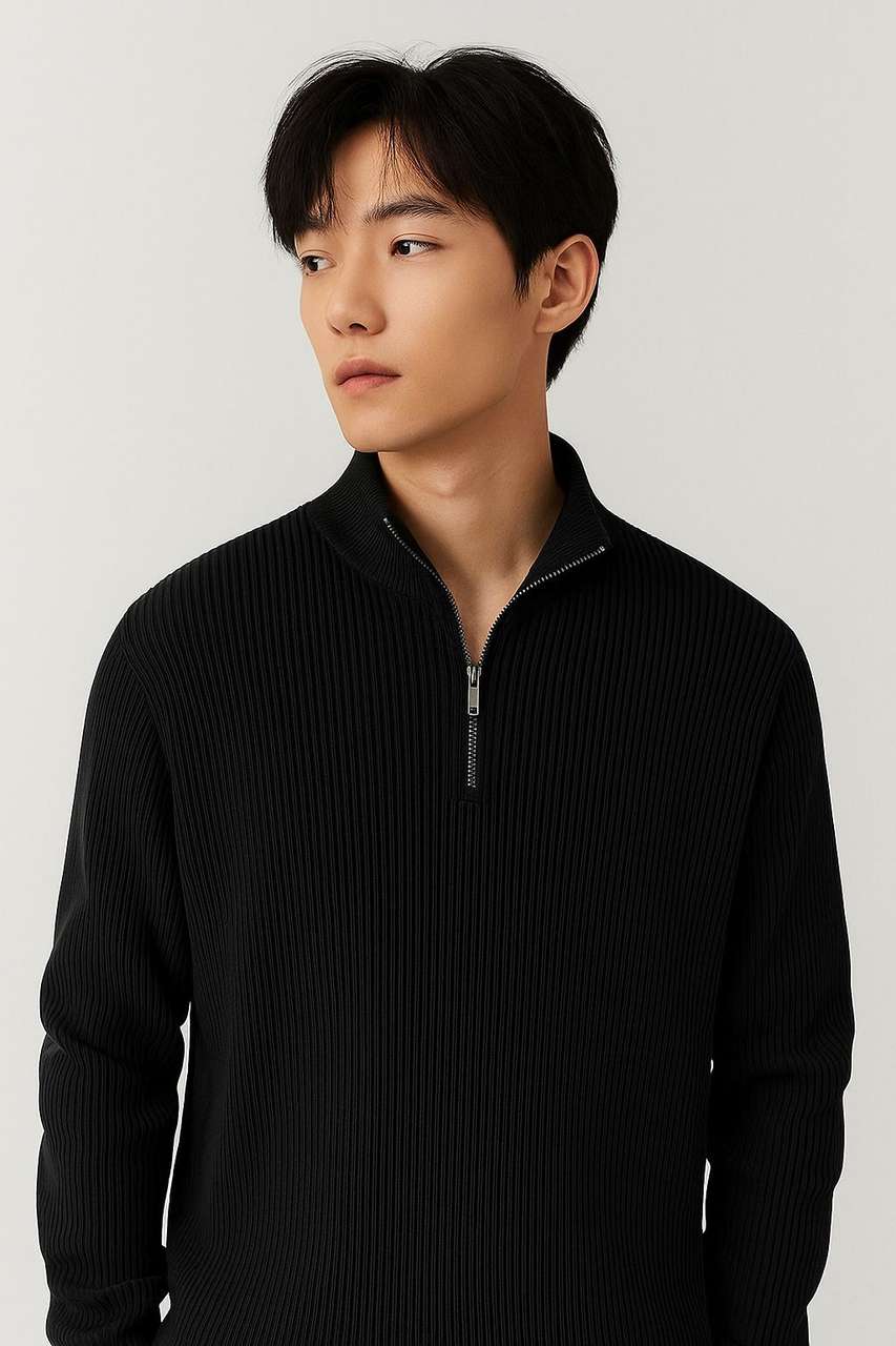 Apni Men Solid High Neck Black Sweater - Image 7
