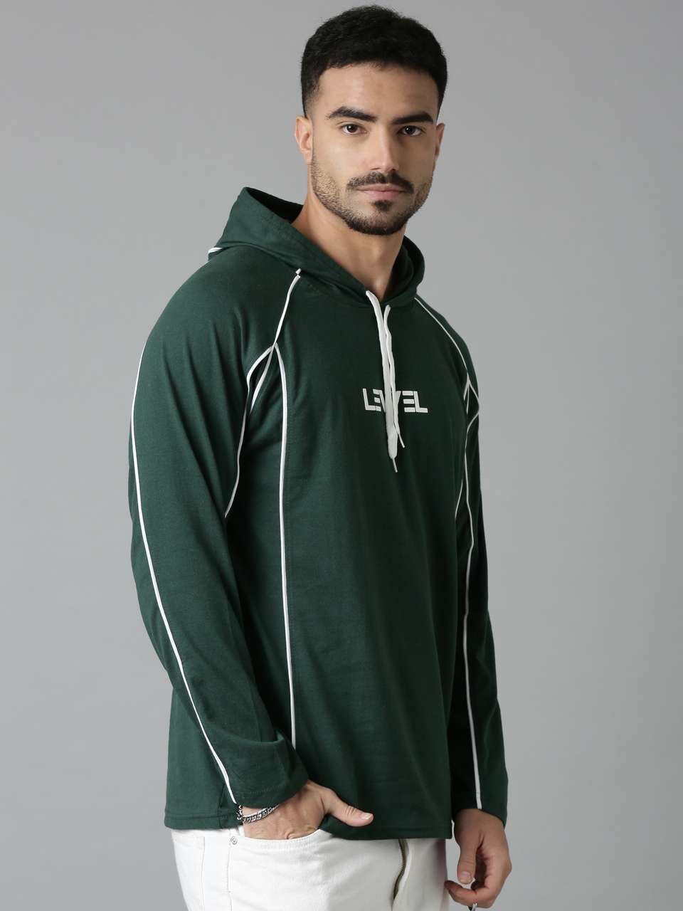 LEWEL Men Hooded Neck Green T-Shirt - Image 9