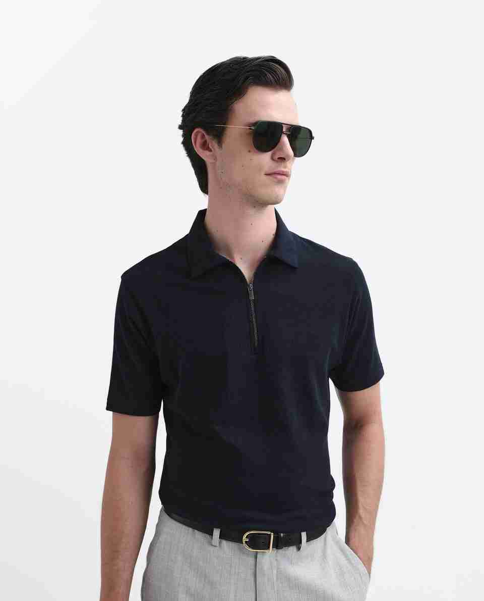RARE RABBIT Men Dark Blue Cotton Polo Neck T-Shirt - Image 8