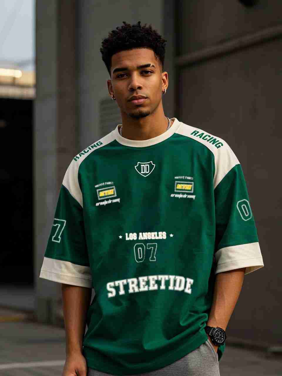 Three Men Green Graphic Print Crew Neck T-Shirt - Image 7