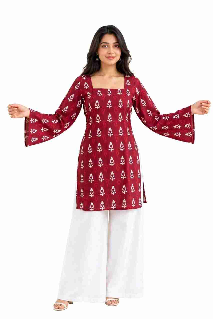 VAYRANI Women Maroon Floral Print Bell Sleeves Top - Image 5