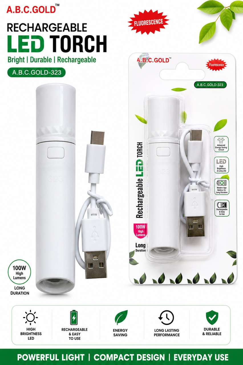 A B C GOLD Rechargeable Pocket Torch with Type-C Charging - Image 7