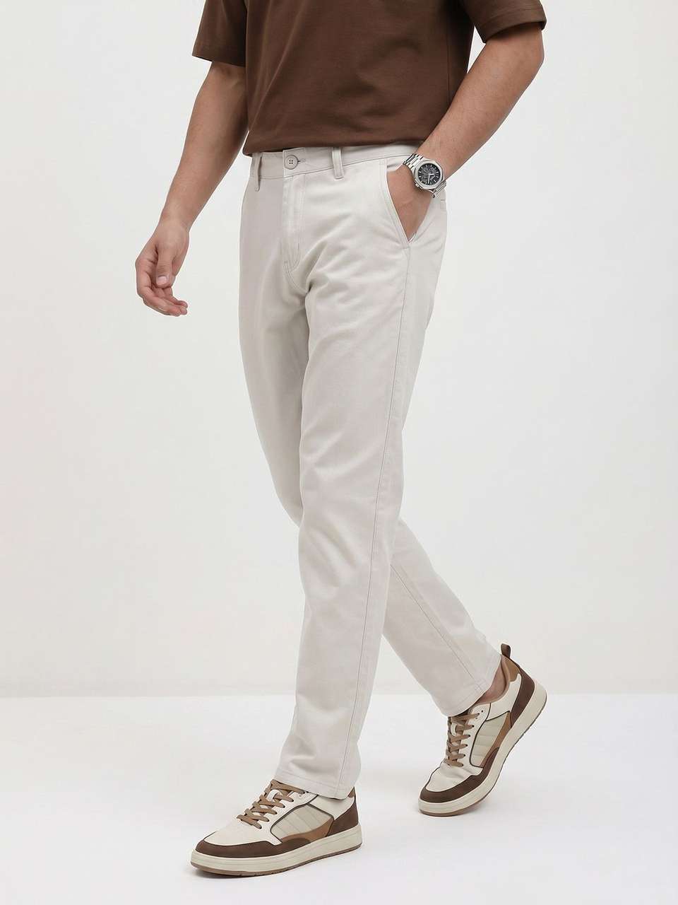 Roadster Men White Cotton Trousers - Image 6